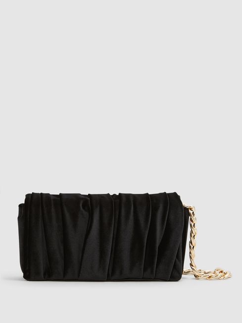 Reiss Black Camille Velvet Twisted Clutch Bag