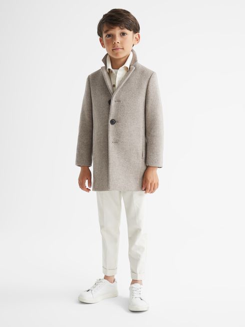Reiss Oatmeal Gable Junior Single Breasted Overcoat