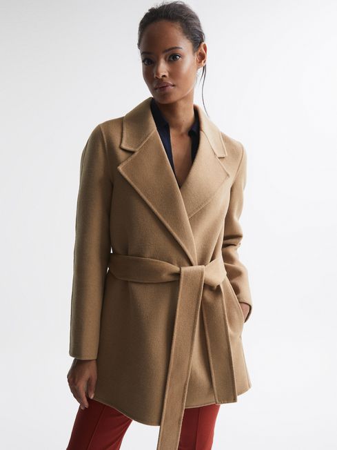 Reiss Camel Amalia Belted Blindseam Short Coat