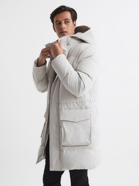 Reiss Stone Skye Hooded Mid Length Puffer Jacket