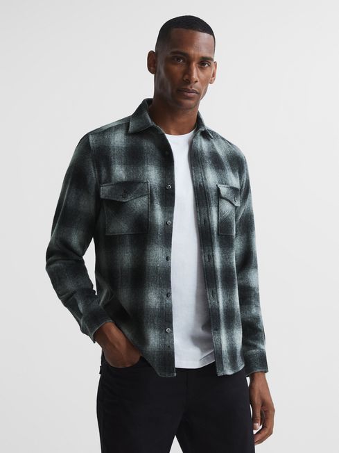 Reiss Charcoal Alves Button Through Check Overshirt