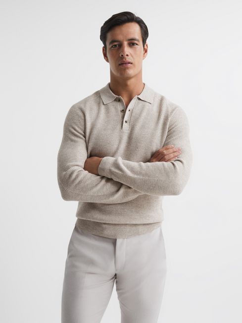 Reiss Holmes Buttoned Ribbed Polo Top - REISS