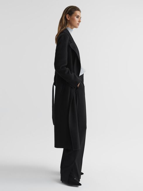 Reiss Black Honor 100% Cashmere Wool Blindseam Long Coat