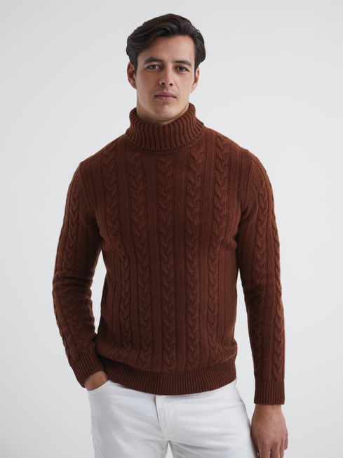 Reiss Rust James 100% Cashmere Roll Neck Jumper