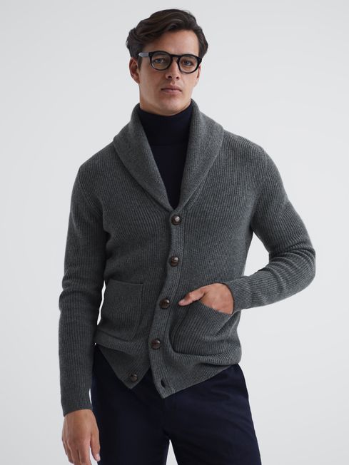 Reiss Derby Grey King Shawl Collar Cashmere Cardigan