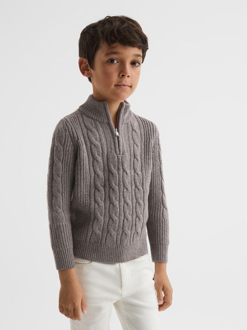 Reiss Rosso Cable Knit Zip Neck Jumper - REISS