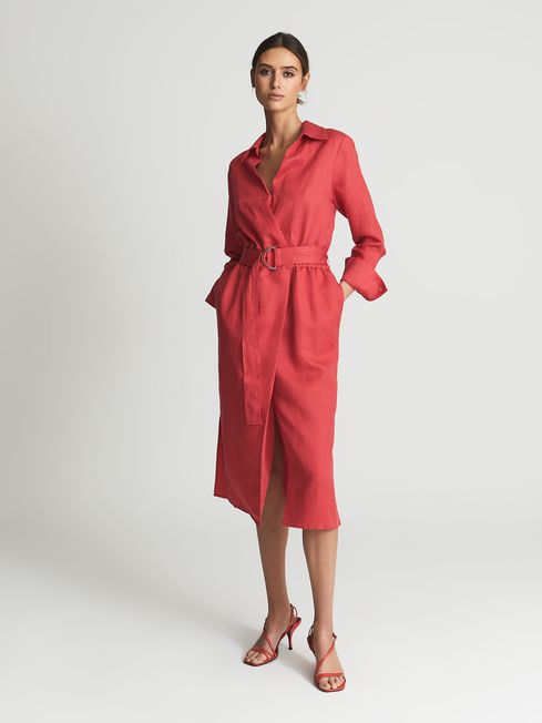 Reiss Emily Linen Blend Belted Dress - REISS