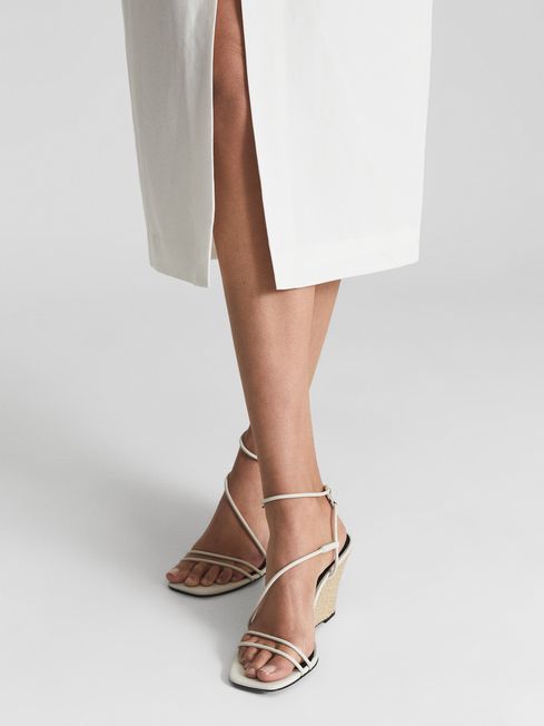 Reiss Off White Kali Wedge Leather Strappy Wedged Sandals