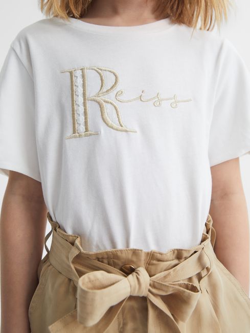 Reiss White Tally Senior Printed Cotton T-Shirt