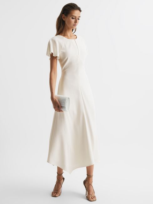 Reiss White Eleni Cap Sleeve Midi Dress