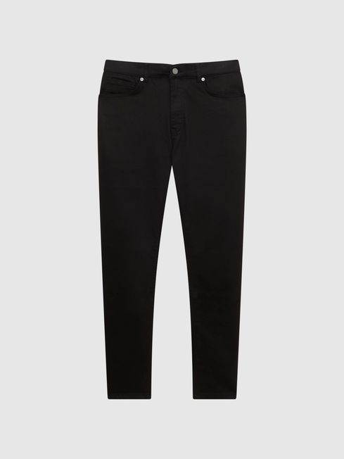 Reiss Black Rufus Tapered Slim Fit Jersey Stretch Jeans