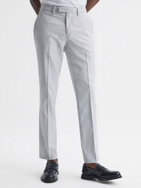 Reiss Light Grey Fold Slim Fit Trousers