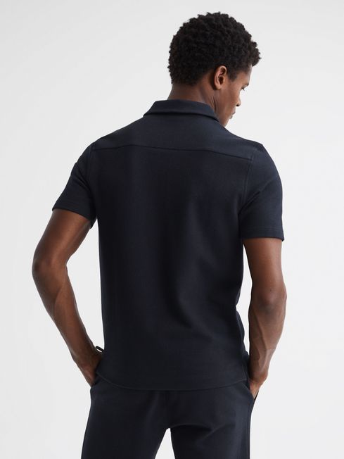 Reiss Navy Creed Slim Fit Textured Half Zip Polo Shirt