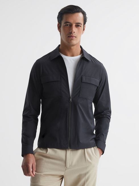 Reiss Black Pump Technical Pocket Zip Through Jacket