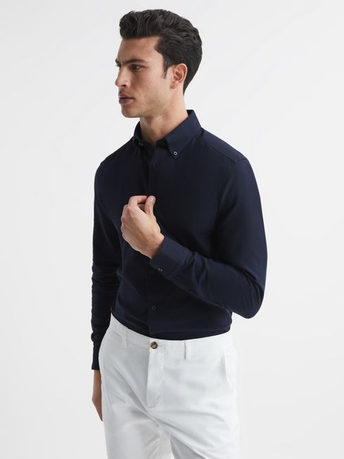 Reiss Navy Greenwich Slim Fit Cotton Oxford Shirt