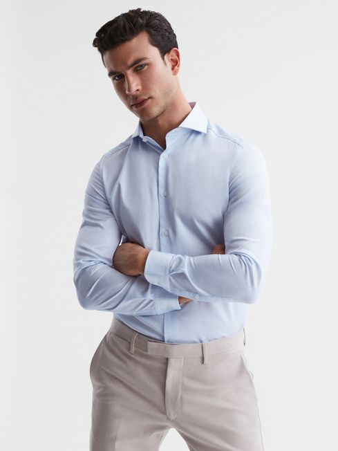 Reiss Soft Blue Storm Slim Fit Two-Fold Cotton Shirt