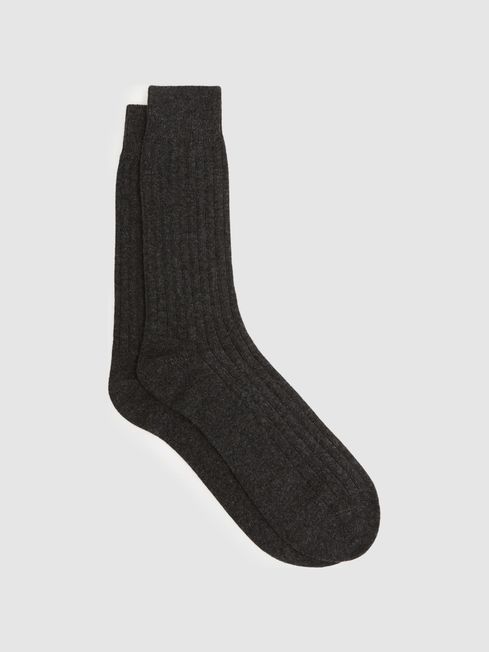 Reiss Charcoal Cirby Wool-Cashmere Blend Ribbed Socks