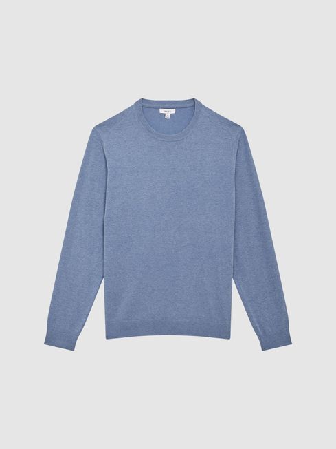Reiss Blue Charles Slim Fit Cotton Crew Neck Jumper - REISS