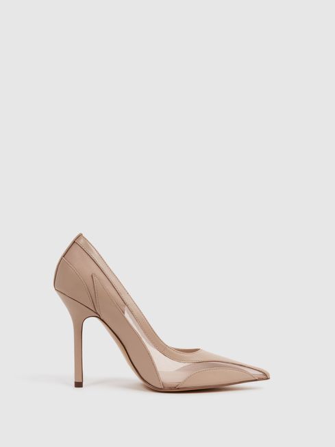 Reiss Latte Dahlia Leather Sheer Court Shoes