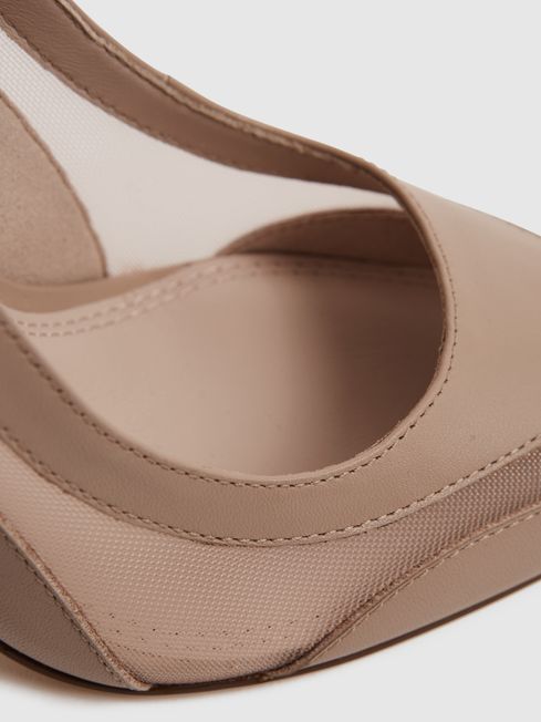 Reiss Latte Dahlia Leather Sheer Court Shoes
