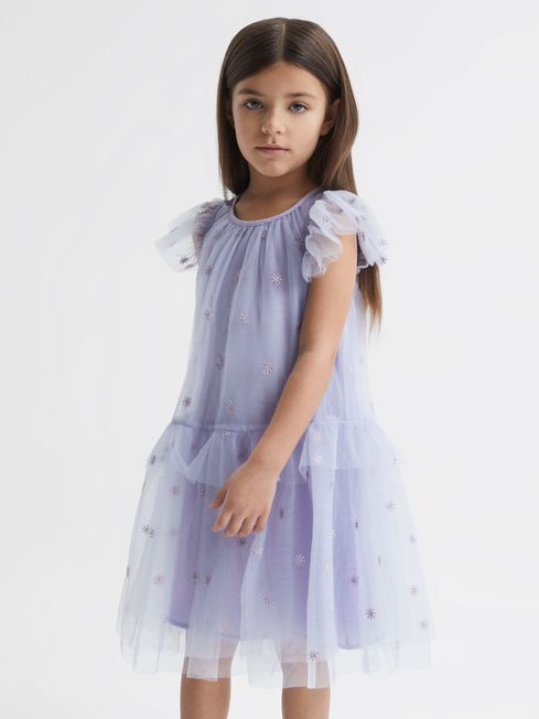 Reiss Lilac Fifi Junior Tulle Embroidered Dress