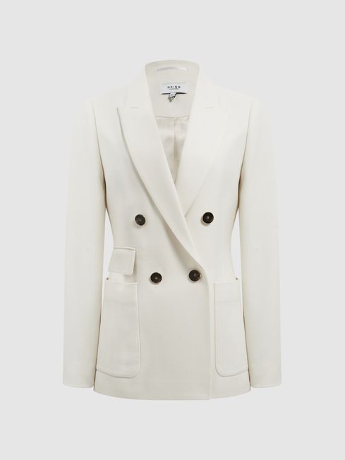 Reiss White Larsson Double Breasted Twill Blazer