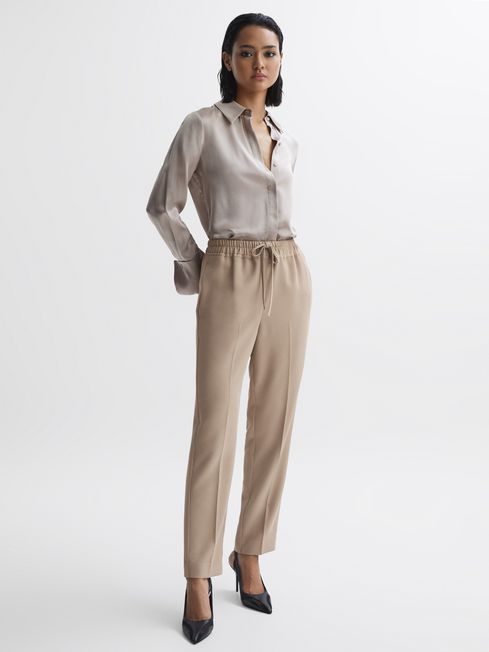 Reiss Mink Hailey Tapered Pull On Trousers