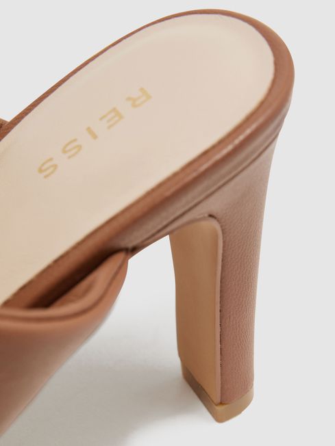 Reiss Tan Eliza Slip on Leather Sandal Heels