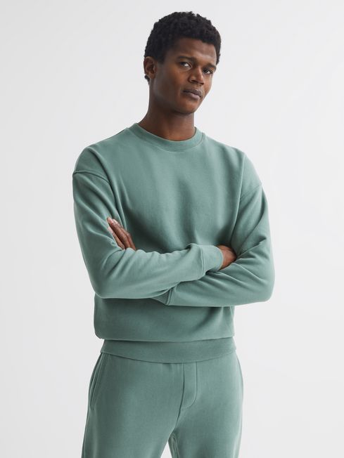 Reiss Fern Green Alistar Oversized Garment Dye Sweatshirt