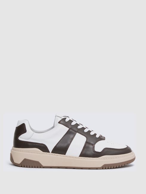 Reiss Brown Arlo Low Top Leather Trainers