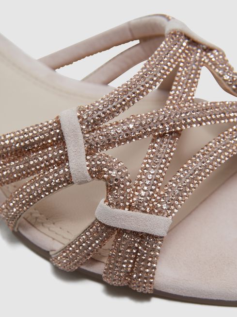 Reiss Nude Eryn Suede Embellished Flat Sandals