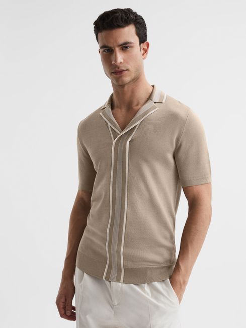 Reiss Champagne Oswald Striped Open Collar Shirt