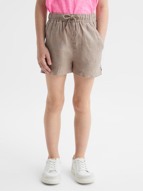 Reiss Mink Cleo Junior Linen Drawstring Shorts