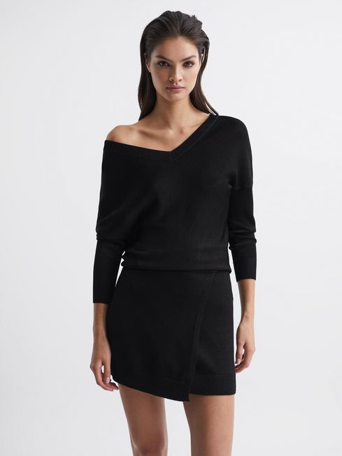 Reiss Black Sonia Knitted Bodycon Dress