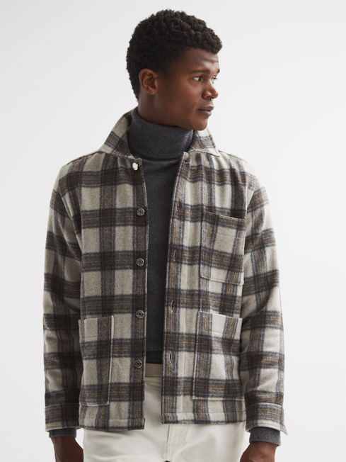 Reiss Oatmeal/Brown Avril Brushed Checked Overshirt