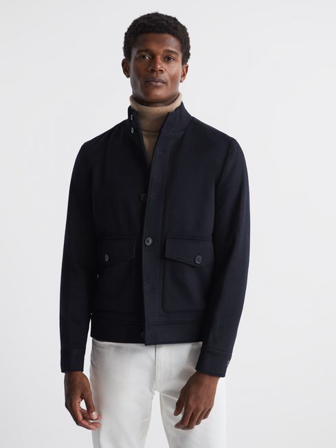 Reiss Navy Vienna Wool Button-Through Jacket
