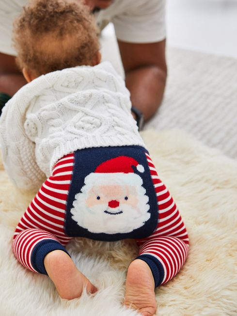 JoJo Maman Bébé Red Father Christmas Striped Baby Leggings