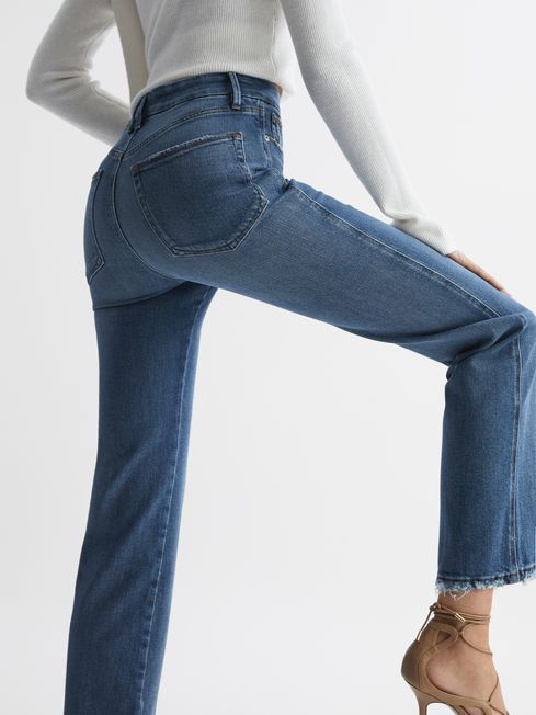 Reiss Mid Blue Good American Distressed Straight Leg Jeans