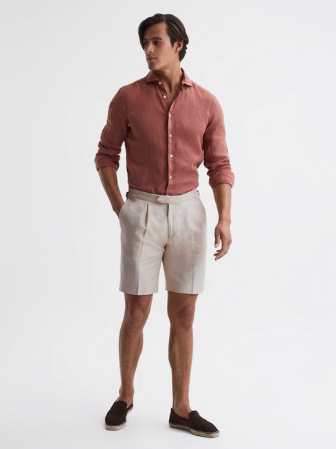Reiss Stone Path Cotton-Linen Blend Chino Shorts
