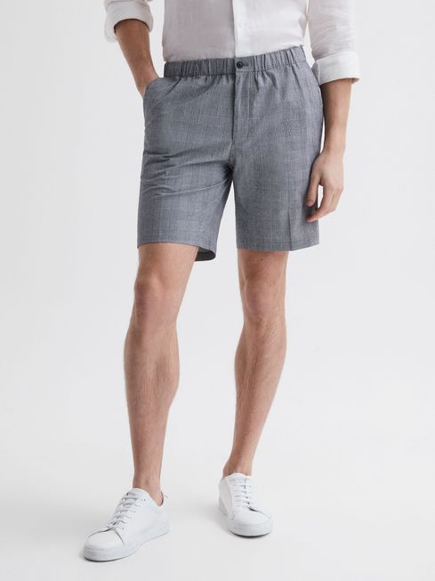 Reiss Blue Nassau Prince of Wales Check Elasticated Shorts