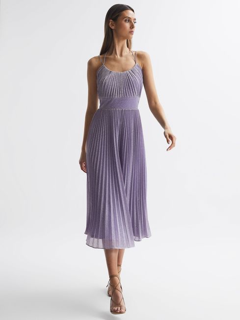 Halston Shimmer Pleated Midi Dress REISS