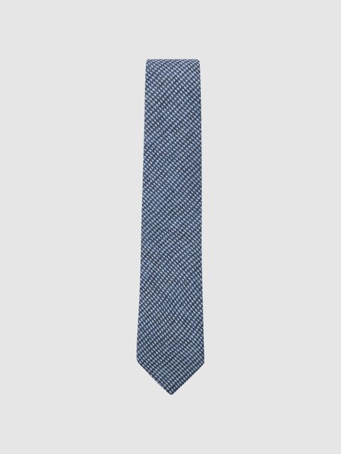 Reiss Airforce Blue Vasto Linen Puppytooth Tie