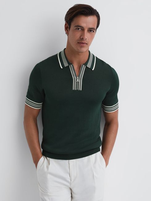 Reiss Emerald Regency Half-Zip Striped Polo Shirt
