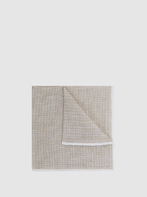 Reiss Oatmeal Fermo Linen Puppytooth Pocket Square