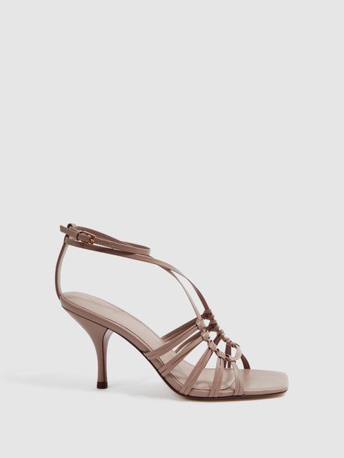 Reiss Taupe Eva Leather Strappy Heels