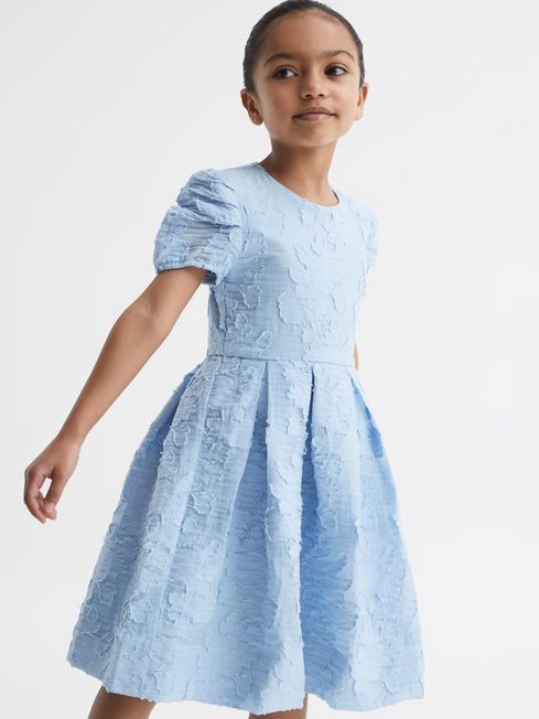 Reiss Blue Amalie Junior Floral Print Textured Dress