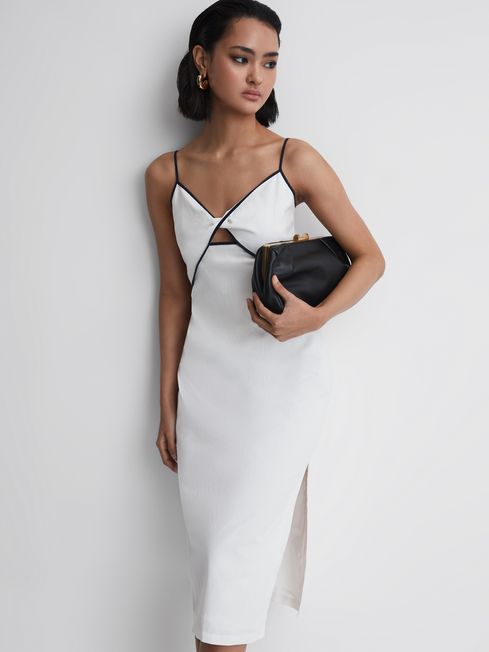 Reiss White Leona Strappy Cotton-Linen Midi Dress