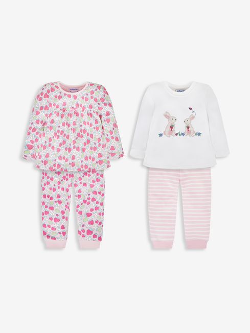 JoJo Maman Bébé Pink Girls' 2-Pack Strawberry Jersey Pyjamas