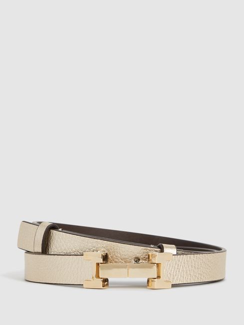 Reiss Gold Hayley Leather Square Hinge Belt