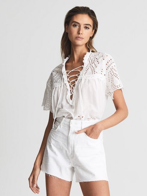 Paige white denim shorts shop